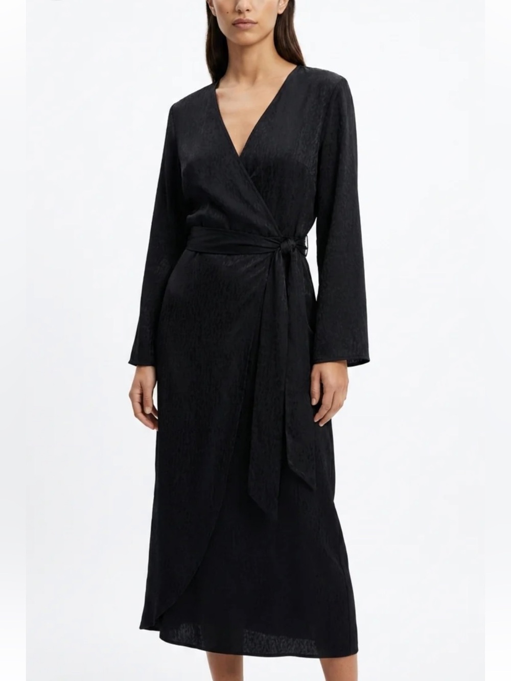 H&M Black Wrap Long-Sleeve Robe Dress